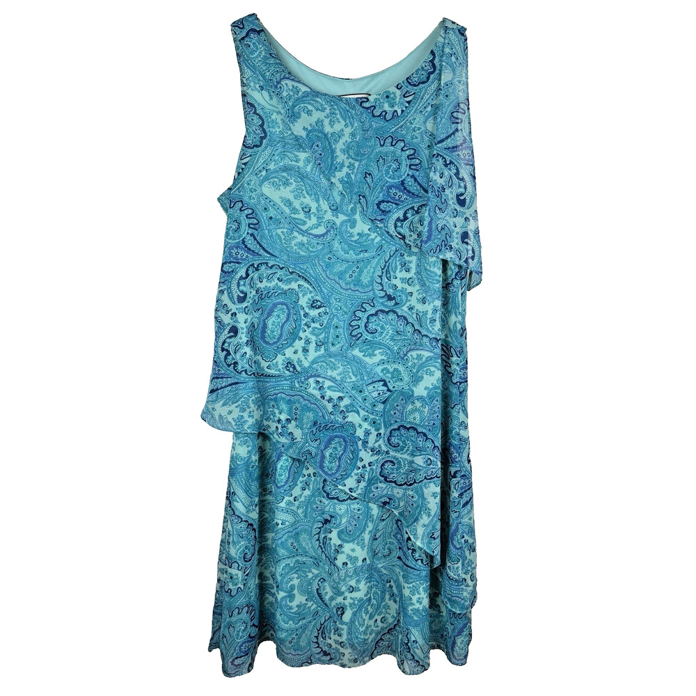 Vintage Mary McFadden Sheath Dress Size 14 Turquoise Paisley Tiered Feminine